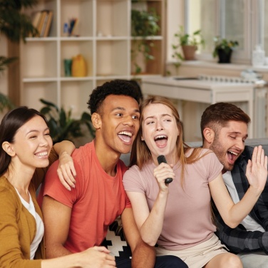 Logotrade Logogeschenke das Foto: Singvibe Karaoke-Set mit Doppelmikrofon aus RCS rec. ABS